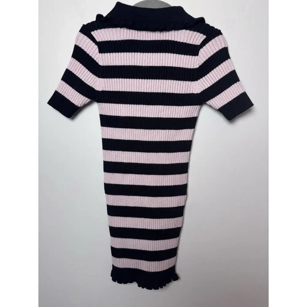 Milly Minis Girls Ribbed Striped Ruffle-Trim Polo Dress Size 4/5